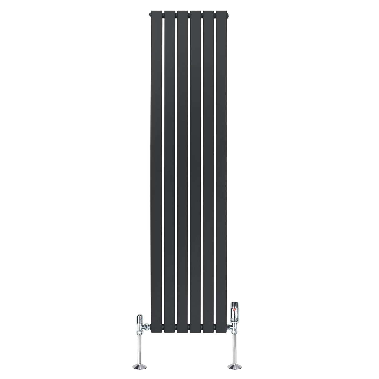 Radiateur plat à 1 panneau en gris anthracite, design vertical avec finitions lisses et vannes chromées, dimensions 1800 x 420 mm