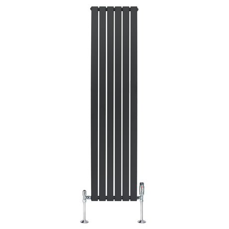 Radiateur plat à 1 panneau en gris anthracite, design vertical avec finitions lisses et vannes chromées, dimensions 1800 x 420 mm