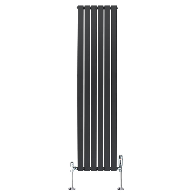 Radiateur plat à 1 panneau en gris anthracite, design vertical avec finitions lisses et vannes chromées, dimensions 1800 x 420 mm