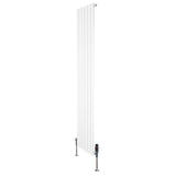 Radiateur plat à un panneau, 1800 x 420 mm, finition blanche lisse, avec vannes en métal chromé, design moderne et épuré