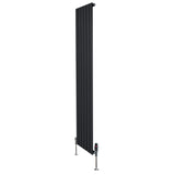 Radiateur plat noir à un panneau, dimensions 1800 x 420 mm, avec vannes élégantes et finition lisse, idéal pour un intérieur moderne