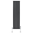 Radiateur plat noir à 1 panneau, dimensions 1800 x 420 mm, avec vannes chromées, design moderne et lignes épurées