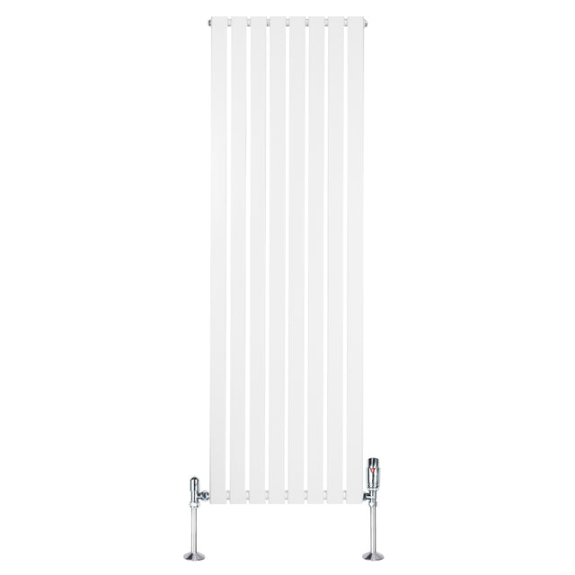 Radiateur plat blanc à 1 panneau, dimensions 1800 x 560 mm, avec vannes chromées, design moderne et lignes épurées