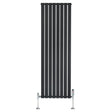 Radiateur plat noir à 1 panneau, dimensions 1800 x 560 mm, avec vannes modernes et finition lisse, idéal pour un intérieur élégant