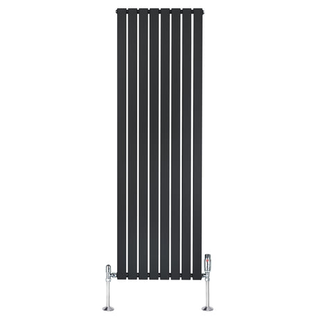 Radiateur plat noir à 1 panneau, dimensions 1800 x 560 mm, avec vannes modernes et finition lisse, idéal pour un intérieur élégant