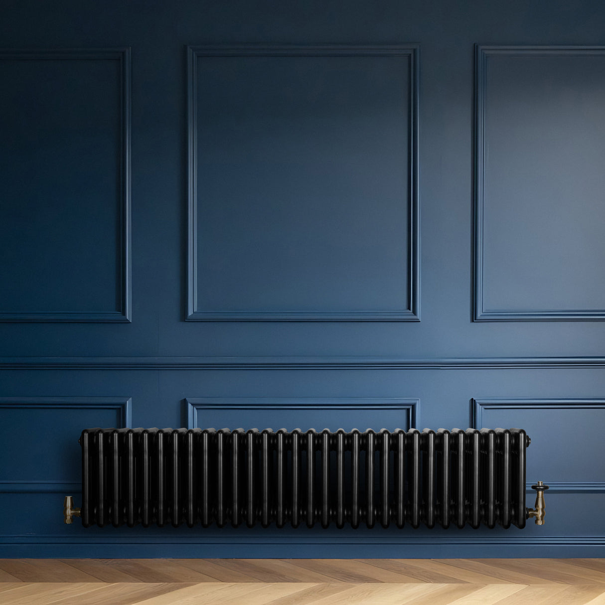 Radiateur Traditionnel à 4 Colonnes & Vannes - 300 x 1370 mm - Noir