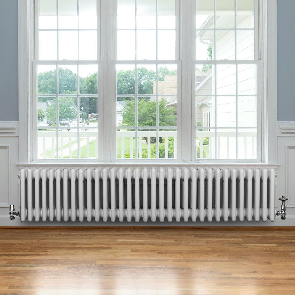 Radiateur Traditionnel à 4 Colonnes & Vannes - 300 x 1505 mm - Blanc