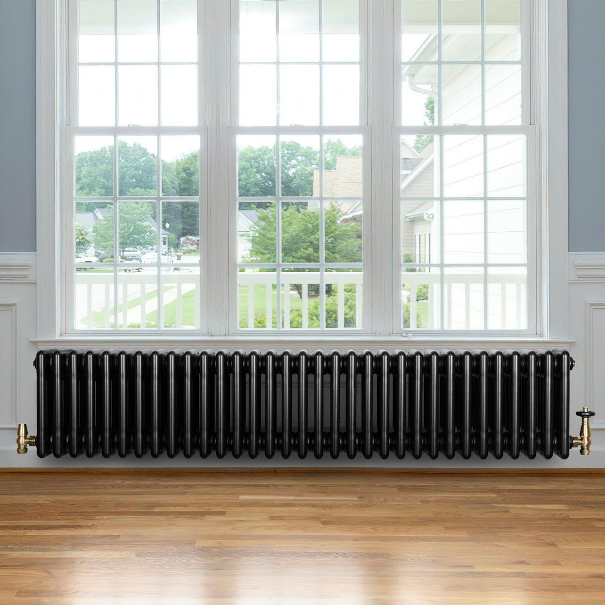 Radiateur Traditionnel à 4 Colonnes & Vannes - 300 x 1505 mm - Noir