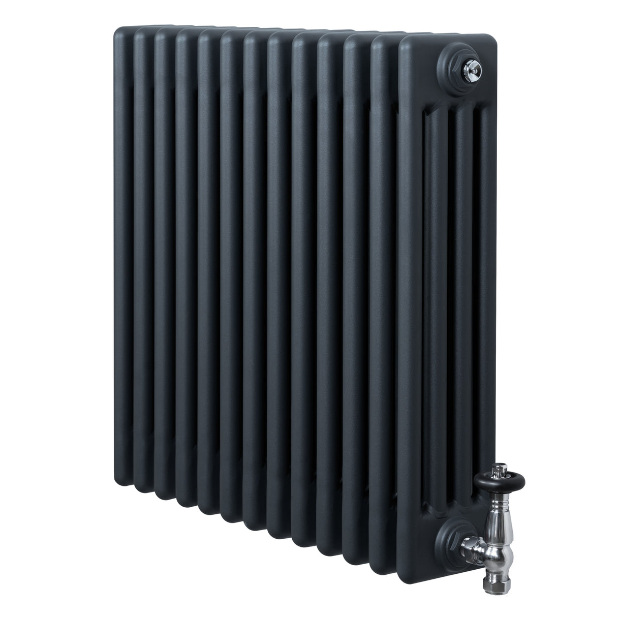 Radiateur Traditionnel à 4 Colonnes & Vannes - 600 x 605 mm - Gris Anthracite