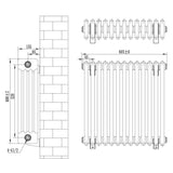 Radiateur Traditionnel à 4 Colonnes & Vannes - 600 x 605 mm - Noir