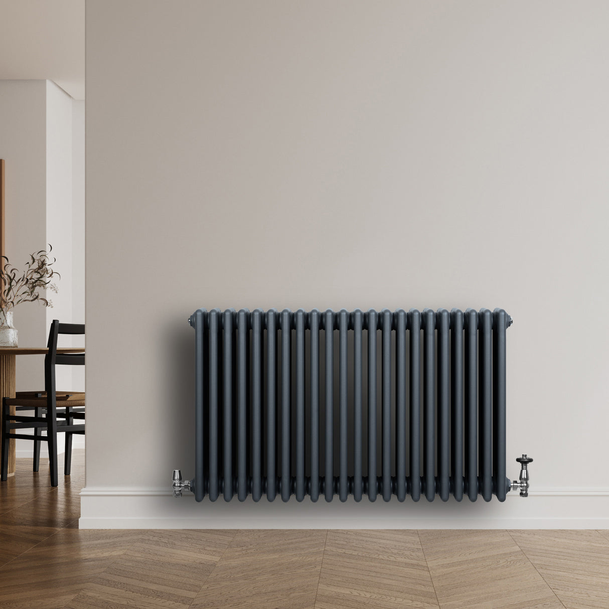 Radiateur Traditionnel à 4 Colonnes & Vannes - 600 x 1010 mm - Gris Anthracite