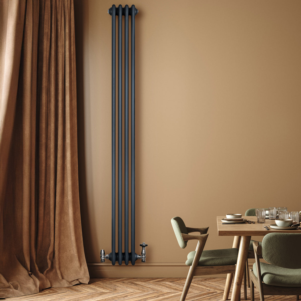 Radiateur Traditionnel à 4 Colonnes & Vannes - 1800 x 200 mm - Gris Anthracite