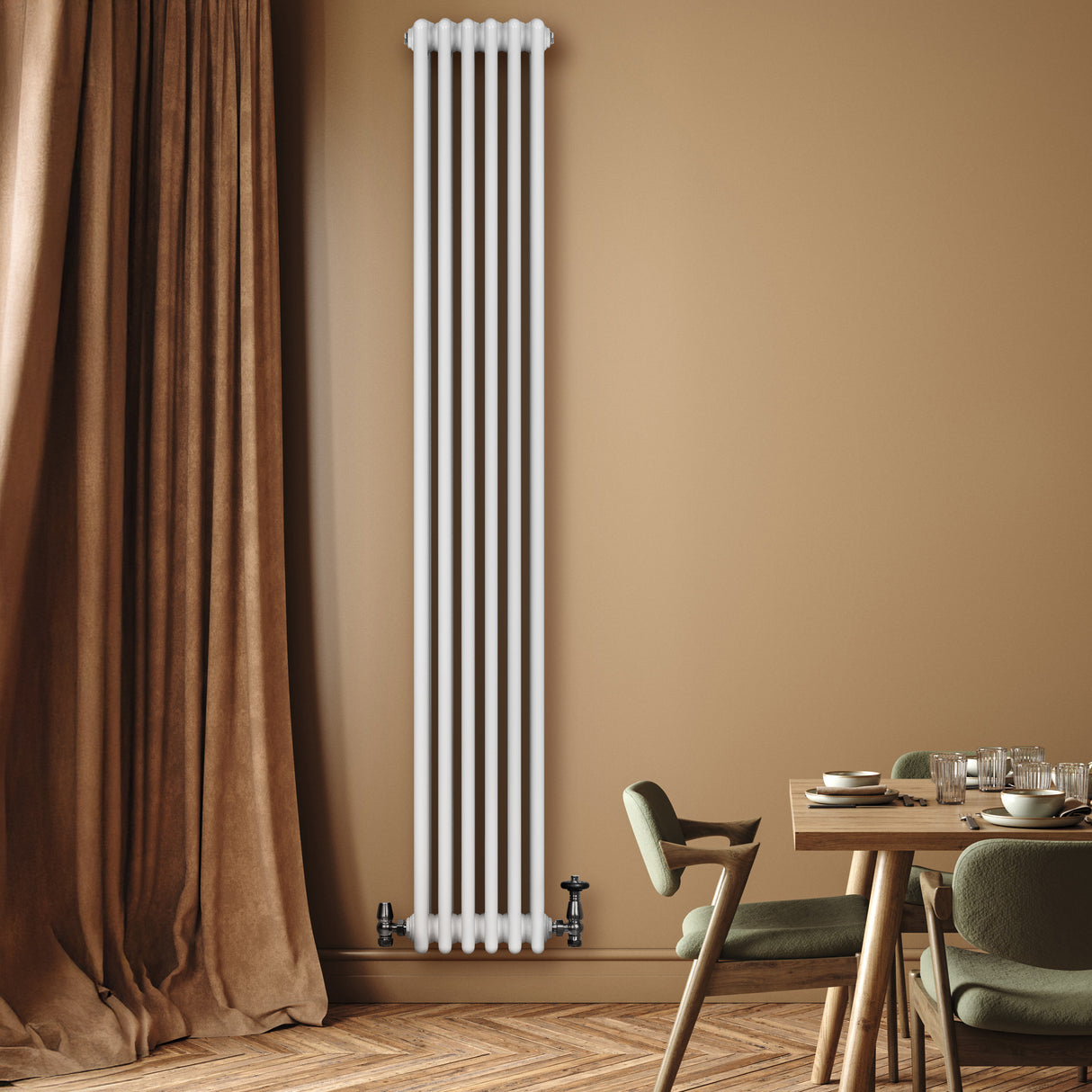 Radiateur Traditionnel à 4 Colonnes & Vannes - 1800 x 290 mm - Blanc