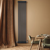 Radiateur Traditionnel à 4 Colonnes & Vannes - 1800 x 380 mm - Gris Anthracite