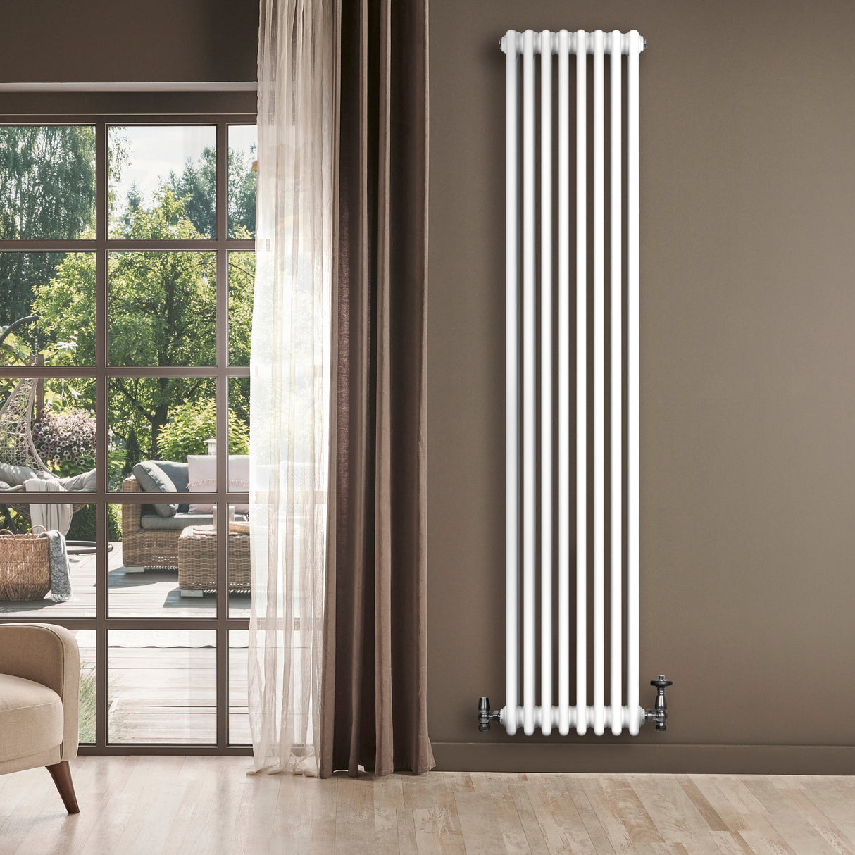 Radiateur Traditionnel à 4 Colonnes & Vannes - 1800 x 380 mm - Blanc