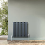 Radiateur à Colonnes Ovales & Vannes, 1 Panneau - 600 x 600 mm - Gris Anthracite