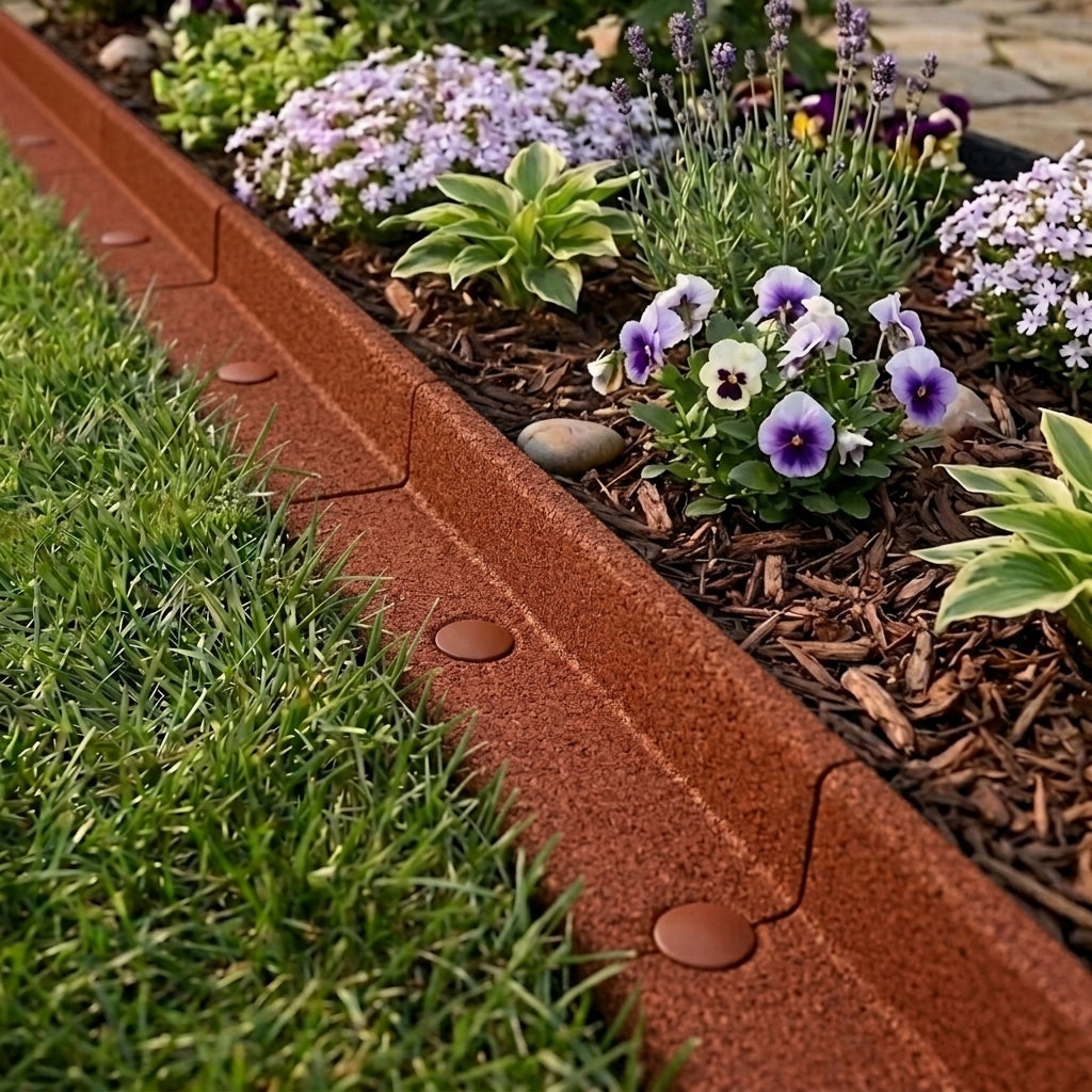 Lot de 4 Bordures de Jardin Flexibles en Caoutchouc 1,2 m & Maillet - Terre Cuite