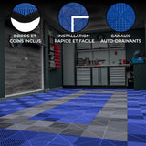 Carrelage de Sol Ventilé Pour Garage Avec Bordure (90 x Bleu & 30 Gris)