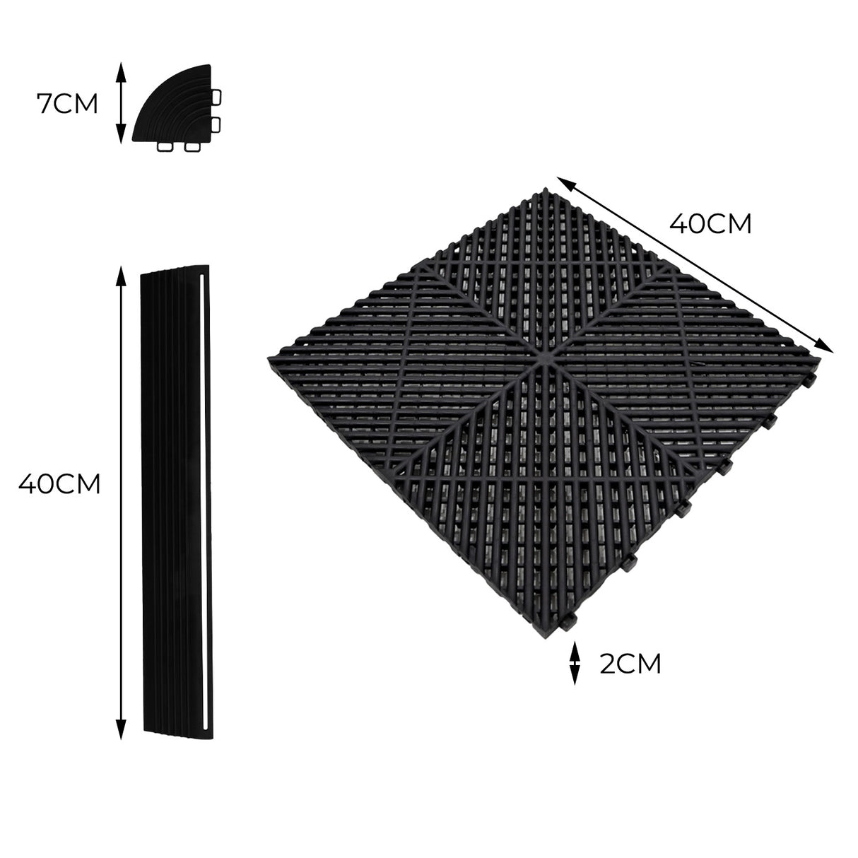 Carrelage de Sol Ventilé Pour Garage x225 Avec Bordure (Noir)