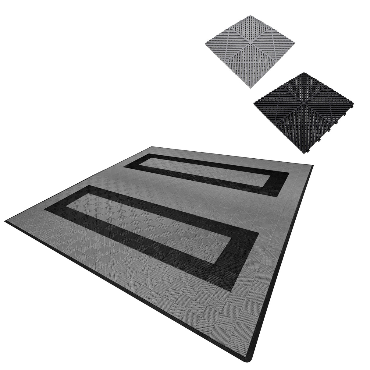 Carrelage de Sol Ventilé Pour Garage Avec Bordure (165 x Gris & 60 Noir)