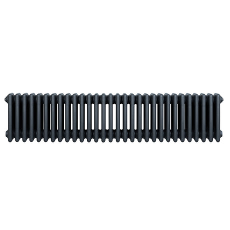 Radiateur traditionnel à 4 colonnes, 300 x 1370 mm, en gris anthracite, avec une texture lisse et des lignes élégantes