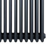 Radiateur traditionnel à 4 colonnes en gris anthracite, finition lisse, avec des colonnes cylindriques et des détails arrondis
