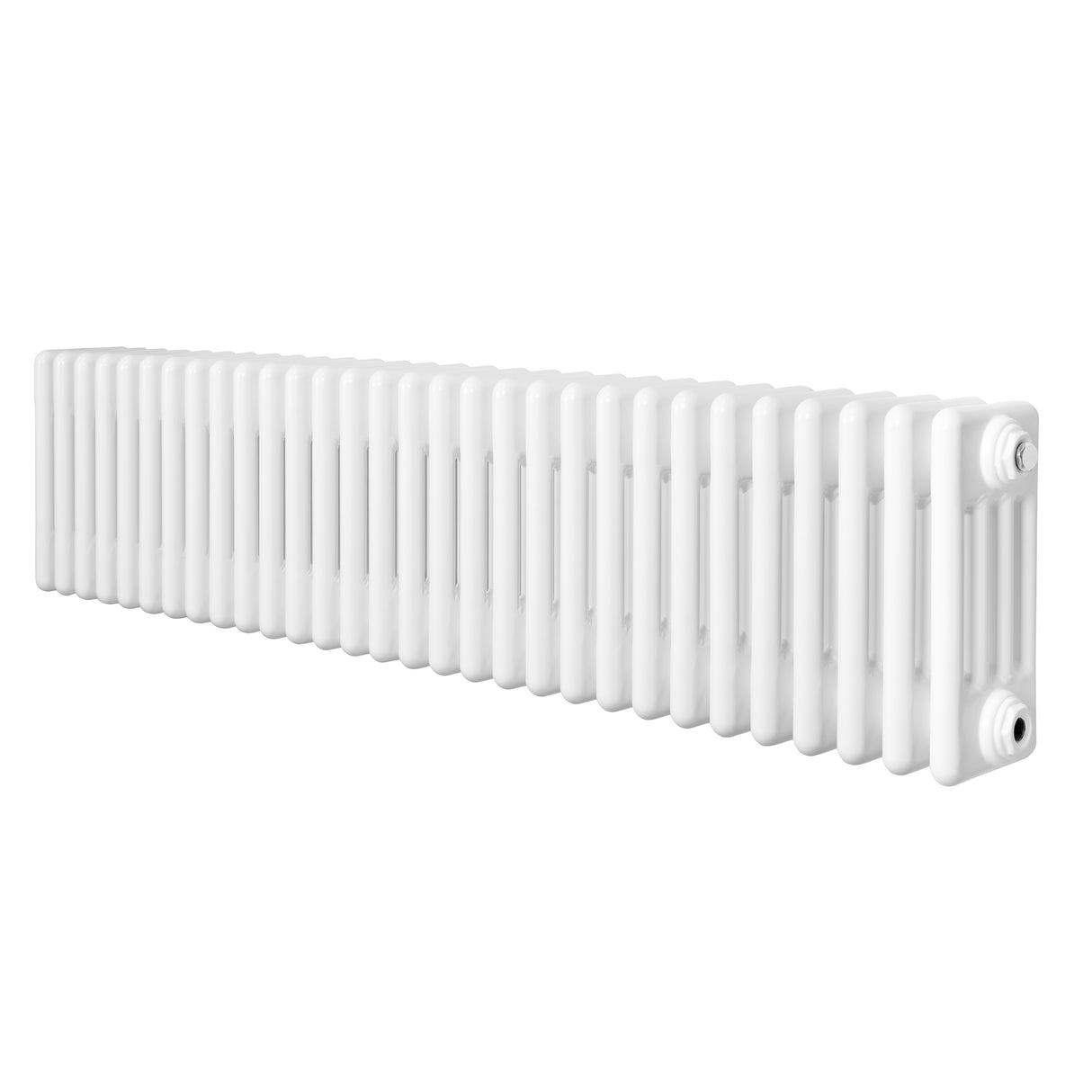 Radiateur traditionnel à 4 colonnes, blanc, long et élégant, avec une finition lisse et des bords arrondis, idéal pour le chauffage intérieur