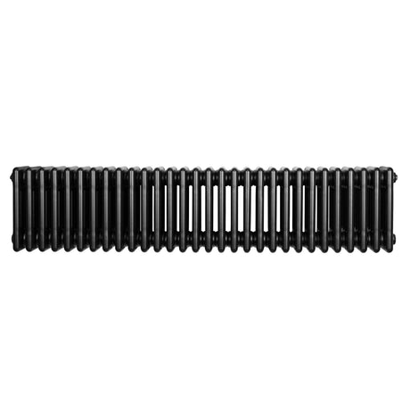 Radiateur traditionnel noir à 4 colonnes, 300 x 1370 mm, avec une finition lisse et une structure robuste en métal élégant