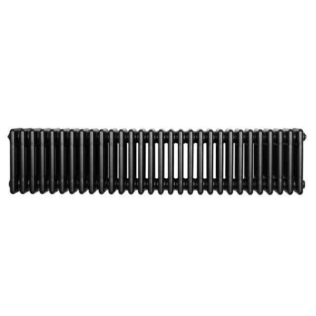 Radiateur traditionnel noir à 4 colonnes, 300 x 1370 mm, avec une finition lisse et une structure robuste en métal élégant