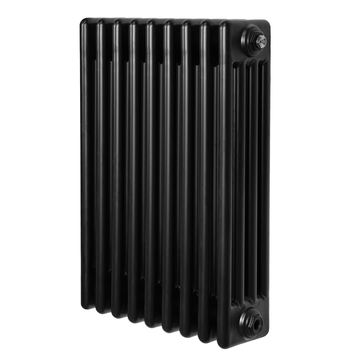 Radiateur traditionnel noir à 4 colonnes, 600 x 425 mm, avec une finition lisse et des lignes verticales élégantes pour un style classique