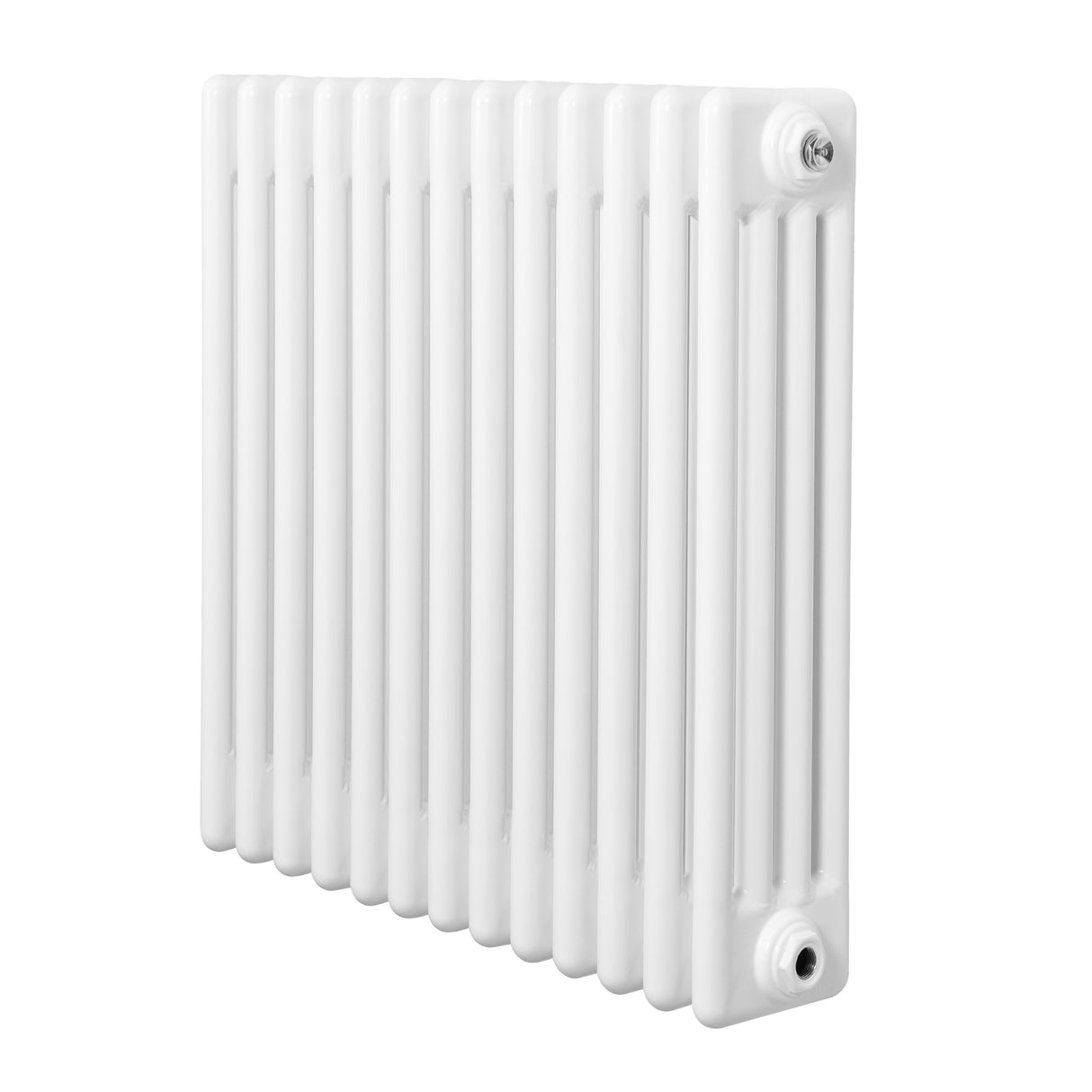 Radiateur traditionnel à 4 colonnes, finition blanche brillante, dimensions 600 x 605 mm, design élégant et moderne, idéal pour le chauffage intérieur