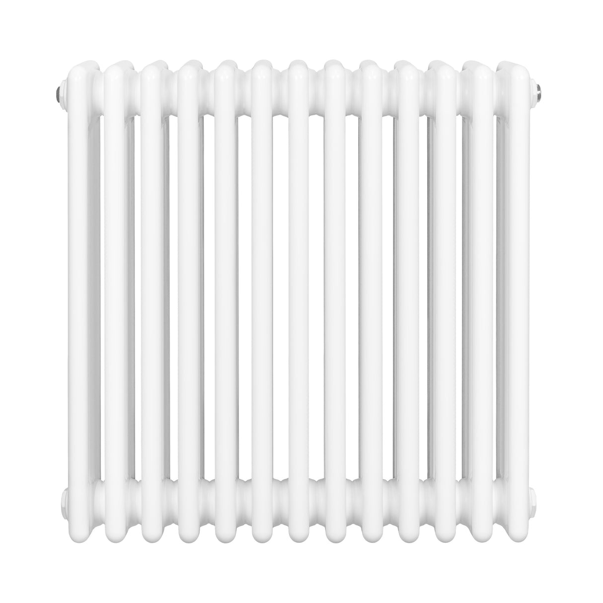 Radiateur traditionnel à 4 colonnes, dimensions 600 x 605 mm, finition blanche lisse et brillante, design élégant et classique