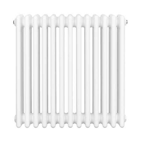 Radiateur traditionnel à 4 colonnes, dimensions 600 x 605 mm, finition blanche lisse et brillante, design élégant et classique