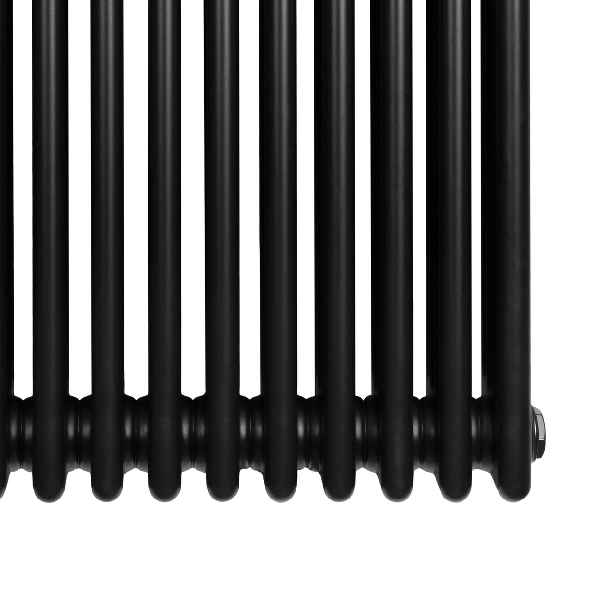 Radiateur traditionnel noir à 4 colonnes, finition lisse, dimensions 600 x 605 mm, design élégant et moderne pour un intérieur chaleureux