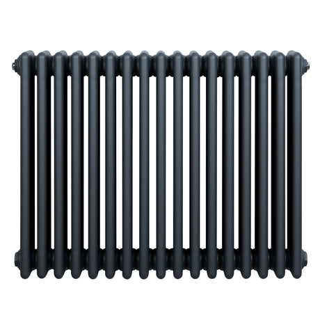 Radiateur traditionnel à 4 colonnes en gris anthracite, finition lisse, design élégant et moderne, dimensions 600 x 785 mm