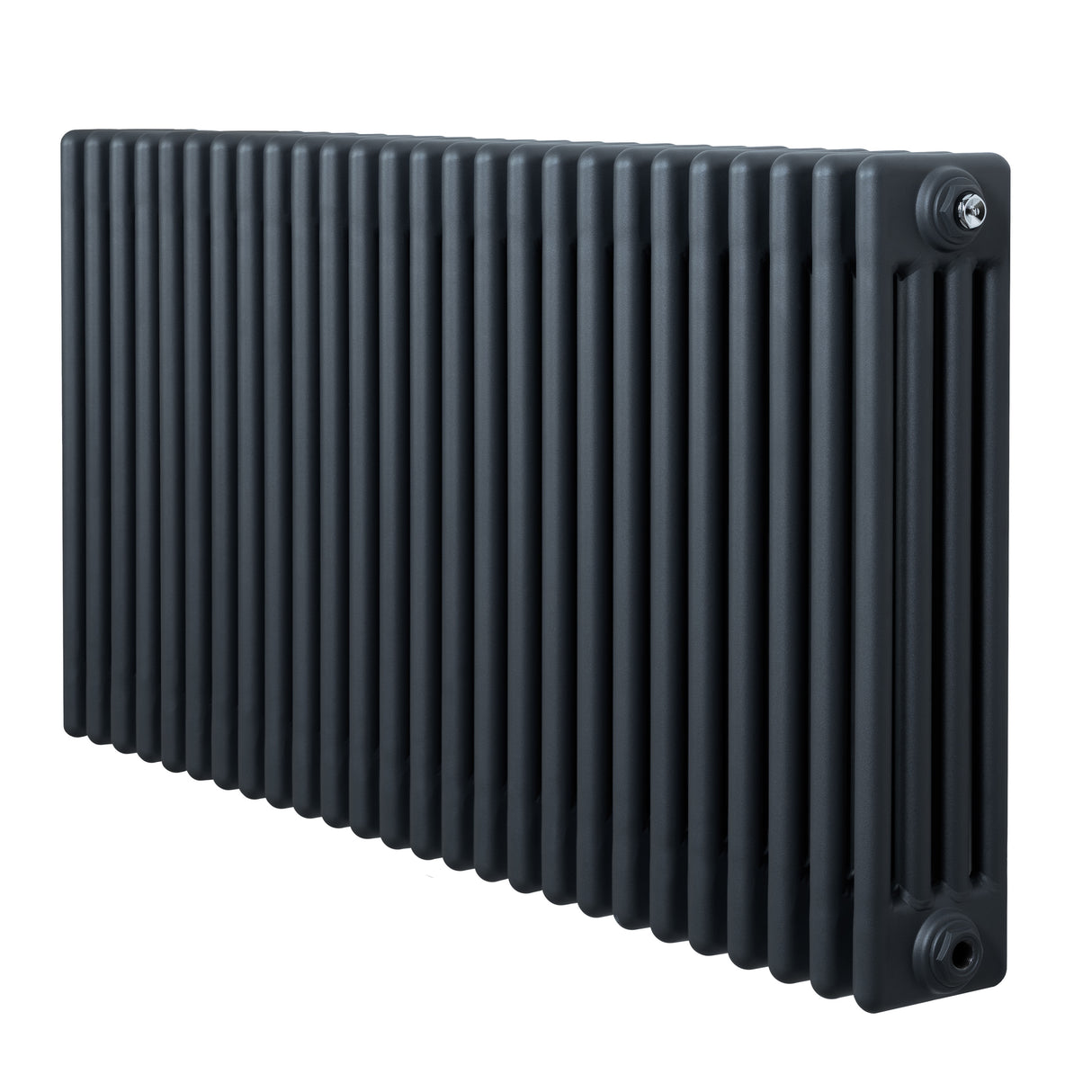 Radiateur traditionnel à 4 colonnes en gris anthracite, avec une surface lisse et des lignes verticales accentuées, dimensions 600 x 1190 mm