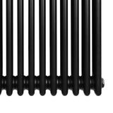Radiateur traditionnel à 4 colonnes, finition noire, avec des colonnes lisses et brillantes, offrant un design élégant et classique
