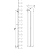 Radiateur plat noir à un panneau, dimensions 1600 x 280 mm, design moderne avec lignes épurées et finition lisse