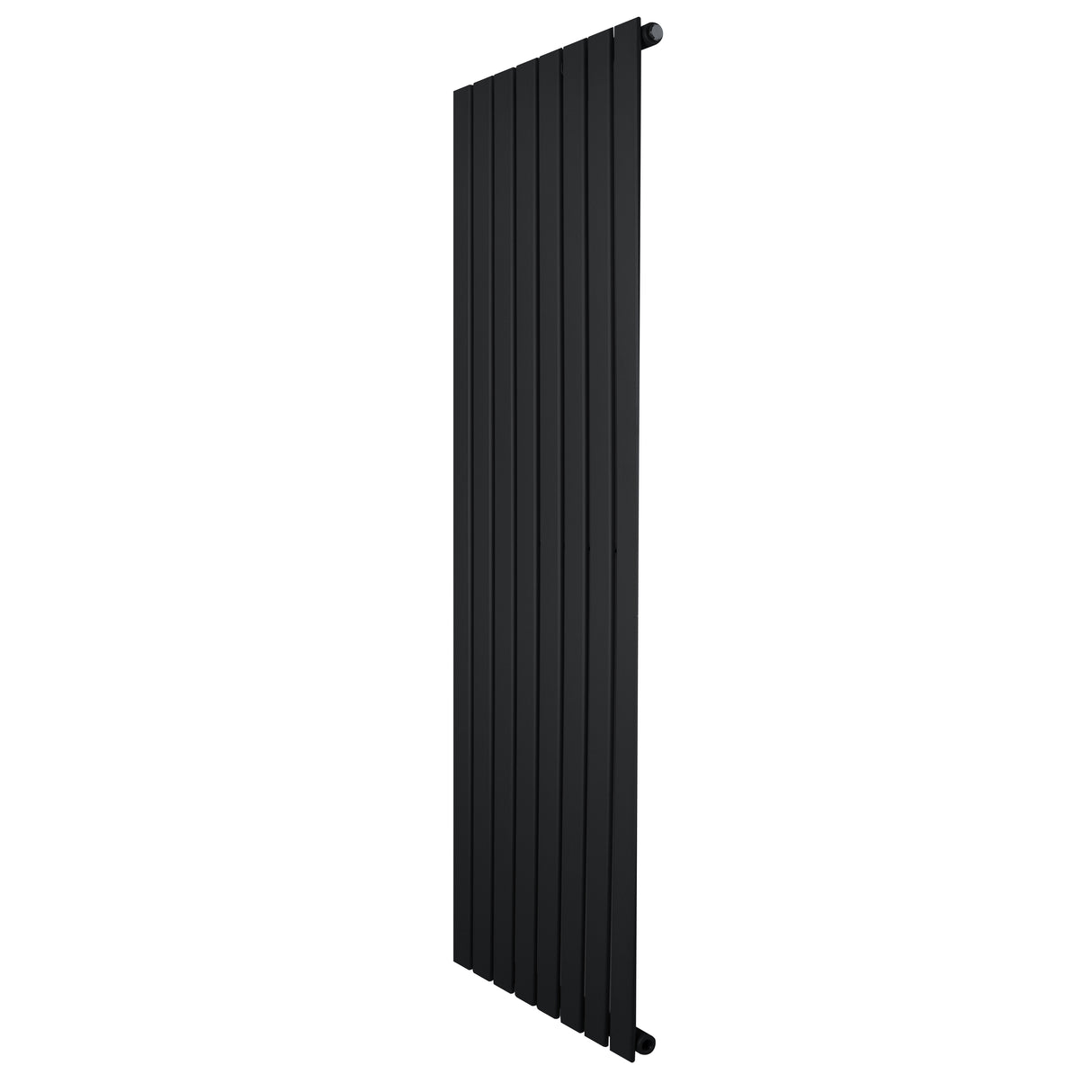 Radiateur plat noir à un panneau, dimensions 1600 x 560 mm, avec des lattes verticales et une finition lisse et moderne