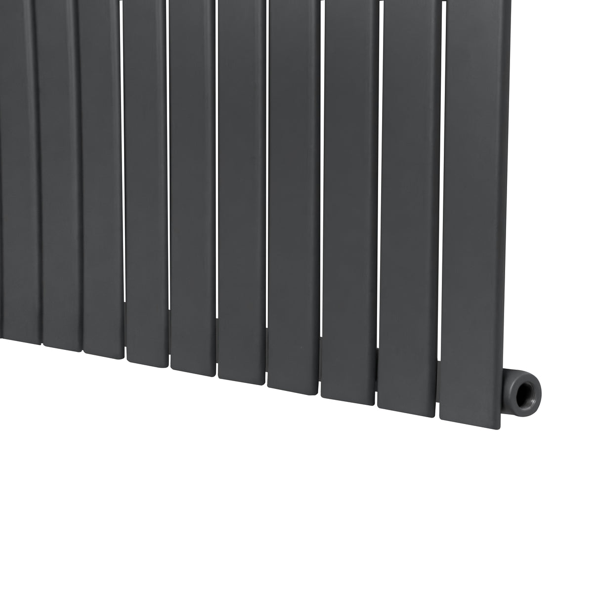 Radiateur plat à un panneau de 1800 x 280 mm, finition gris anthracite, avec des lames verticales et une texture lisse