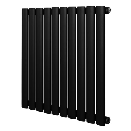 Radiateur à colonnes ovales noir, 600 x 600 mm, avec finition mate et design élégant, idéal pour un chauffage efficace et moderne
