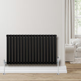 Radiateur à colonnes ovales noir, 600 x 1020 mm, avec finition lisse et élégante, installé contre un mur clair dans un intérieur moderne