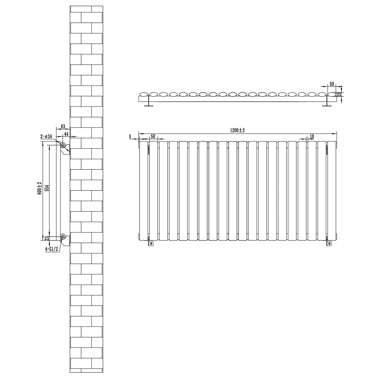 Radiateur à colonnes ovales noir, dimensions 600 x 1200 mm, avec un design élégant et des lignes épurées, idéal pour un intérieur moderne