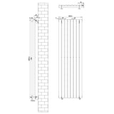 Radiateur à colonnes ovales gris anthracite, dimensions 1600 x 480 mm, design élégant avec surface lisse et finitions modernes