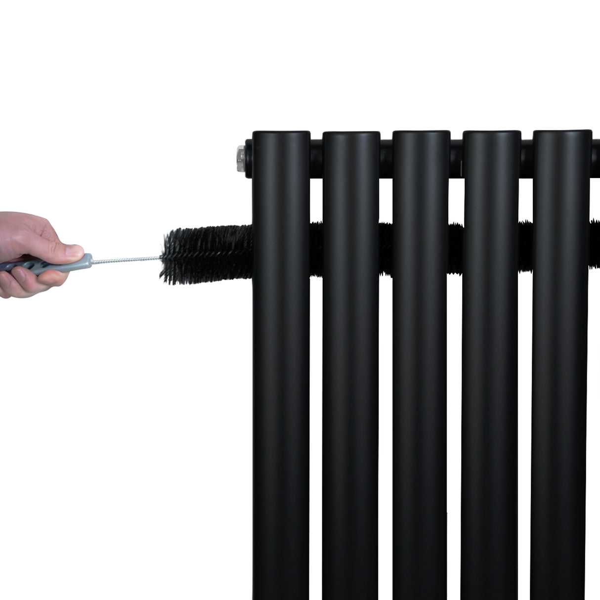 Radiateur à colonnes ovales noir, 1800 x 240 mm, avec une texture lisse et un nettoyage facile grâce à la brosse intégrée