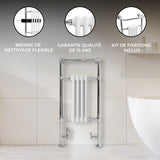 Radiateur en chrome avec tubes blancs, design élégant, idéal pour la salle de bain, incluant un kit de fixations et une brosse de nettoyage flexible