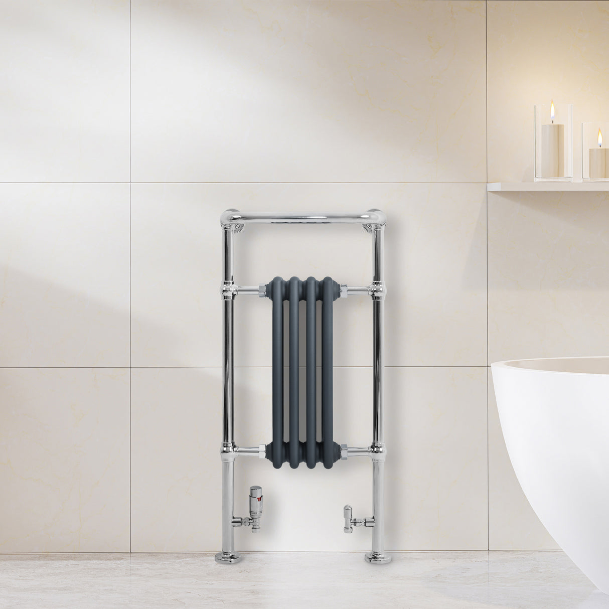 Radiateur Traditionnel Sèche-Serviettes - 950 mm x 480 mm - Gris Anthracite