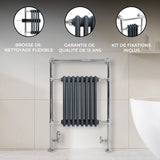 Radiateur en acier gris foncé avec finition chromée, design moderne, idéal pour salle de bain, accessoires de fixation inclus