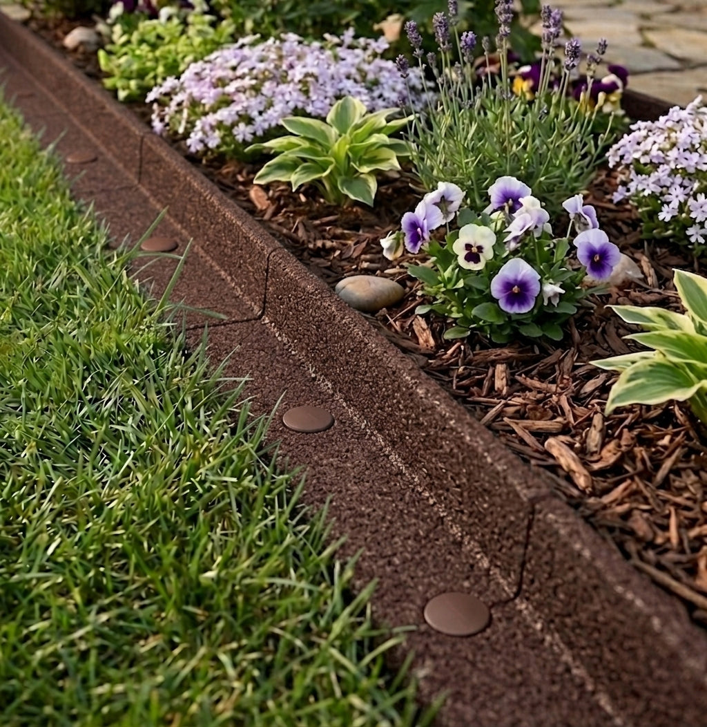 Lot de 18 Bordures de Jardin Flexibles en Caoutchouc 1,2 m & Maillet - Marron