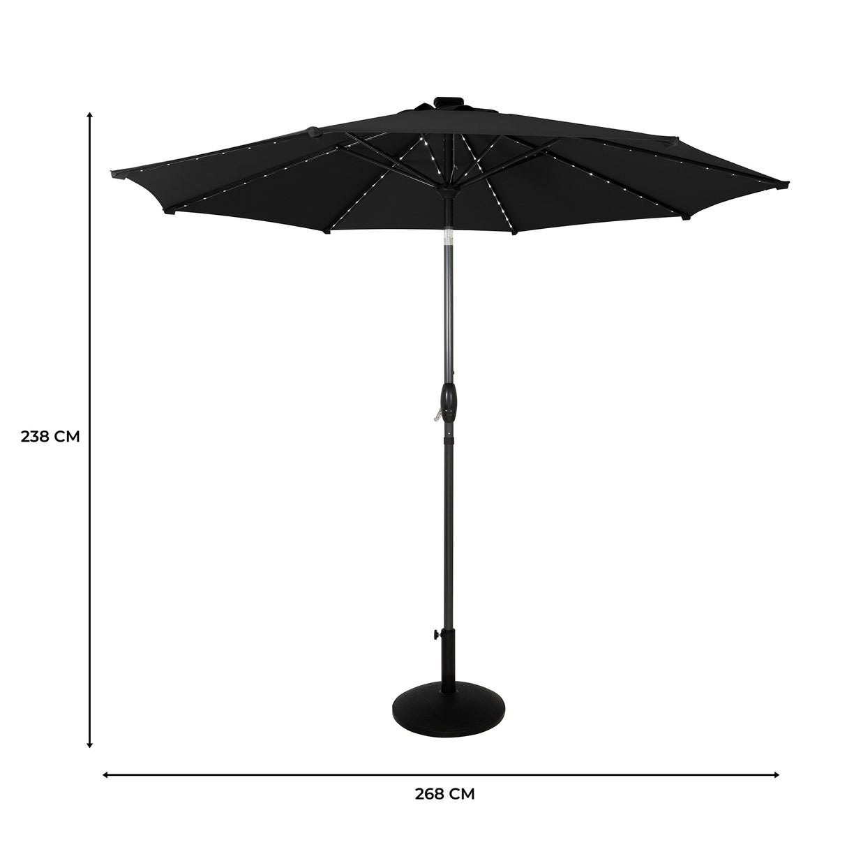 Parasol Inclinable à LED 2,7 m & Socle en Béton - Noir